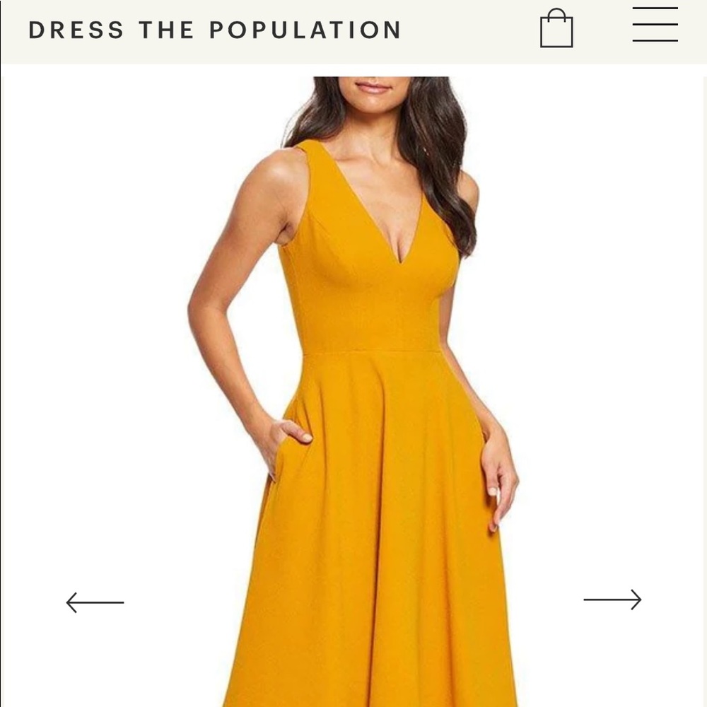 Dress the Population Catalina Fit and Flare Dress in Honey, Size Small